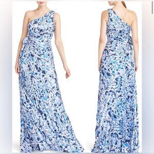 Monique Lhuillier Blue and White Maxi Dress